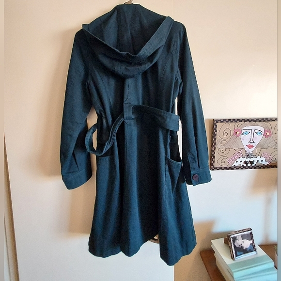 Womens Medium Navy belted trench with hood - Picture 6 of 6